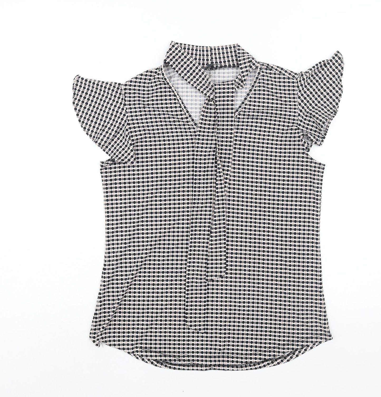 Adrianna Papell Womens Black Geometric Polyester Basic Blouse Size S Mock Neck