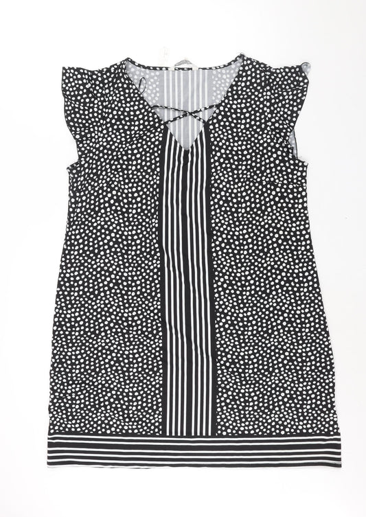 B Collection Womens Black Geometric Polyester Shift Size 18 V-Neck Pullover - Crossover Strap
