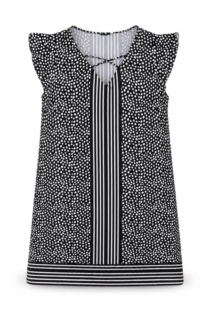 B Collection Womens Black Geometric Polyester Shift Size 18 V-Neck Pullover - Crossover Strap