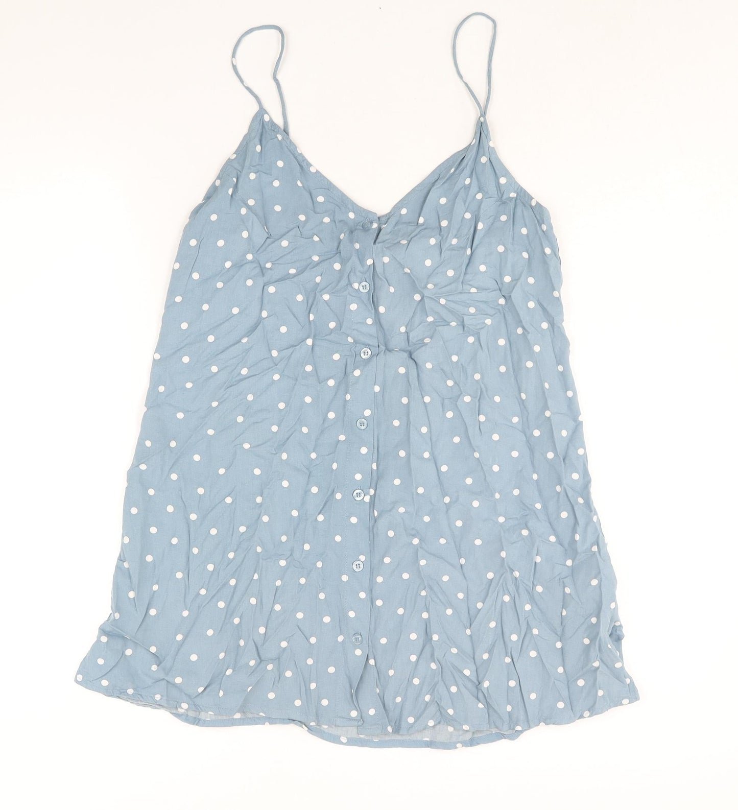 Motel Womens Blue Polka Dot Viscose Tank Dress Size S V-Neck Button