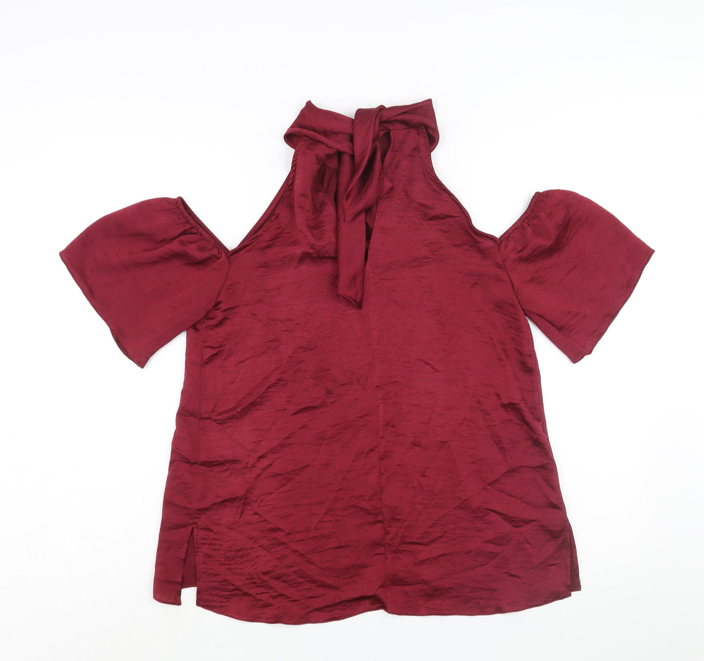 Friends Like These Womens Red Polyester Basic Blouse Size 12 Mock Neck - Cold Shoulder