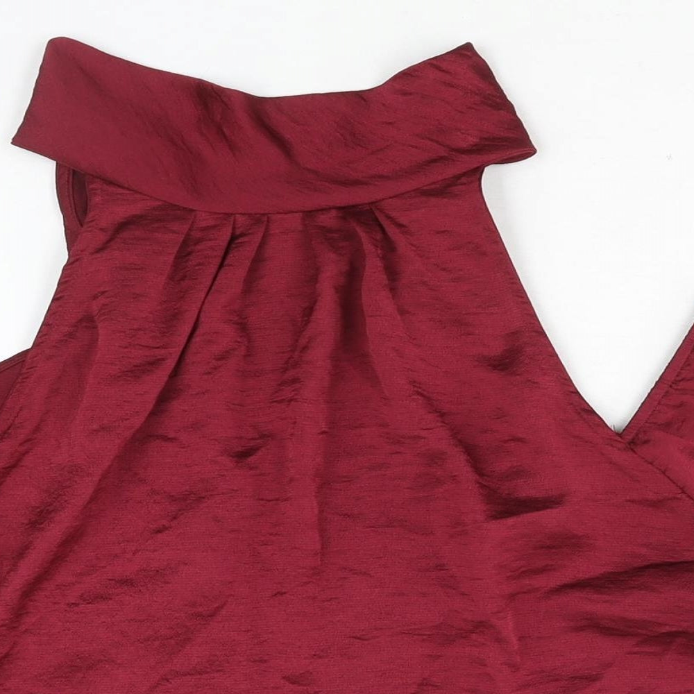 Friends Like These Womens Red Polyester Basic Blouse Size 12 Mock Neck - Cold Shoulder