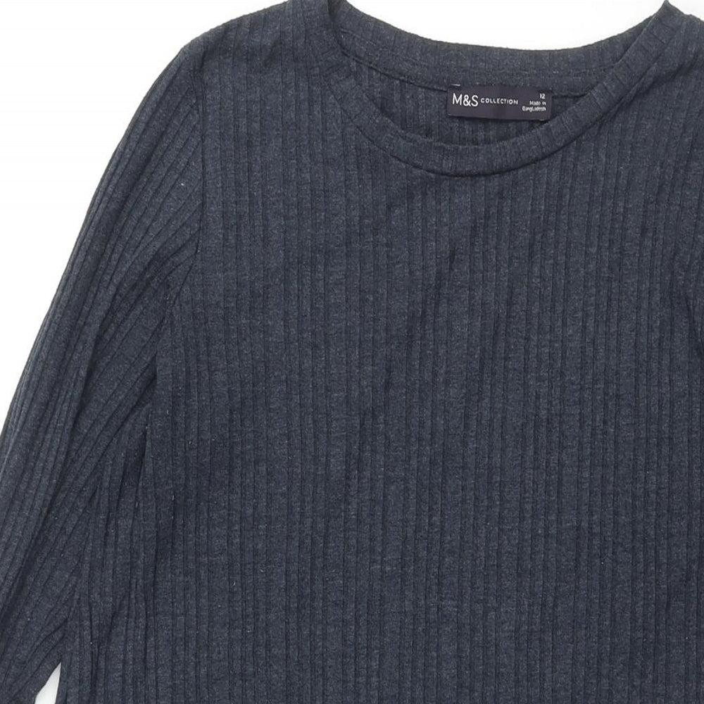Marks and Spencer Womens Blue Polyester Shift Size 12 Round Neck Pullover