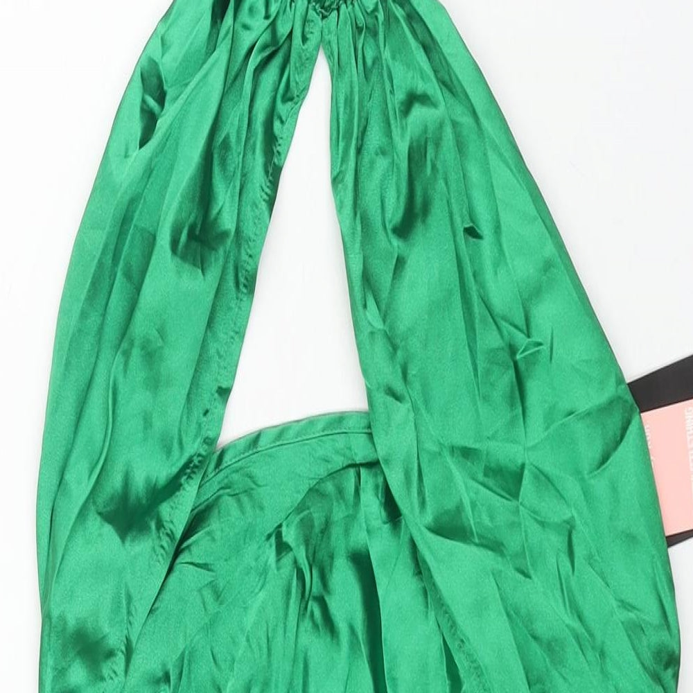 PRETTYLITTLETHING Womens Green Polyester Mini Size 6 Halter Zip - Rouched Cut Out