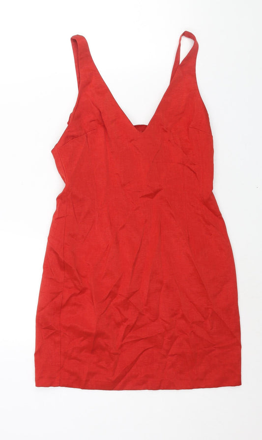ASOS Womens Red Polyester Mini Size 10 V-Neck Zip