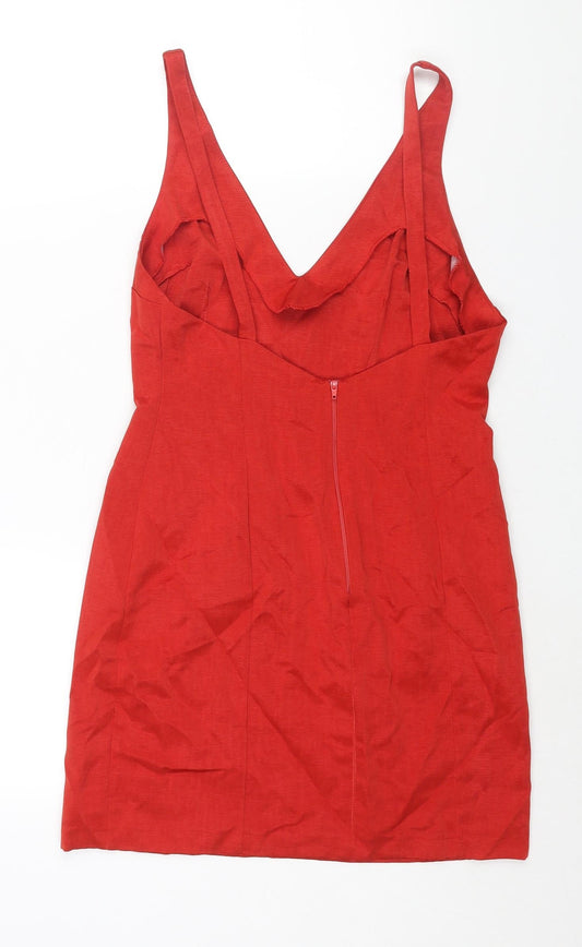 ASOS Womens Red Polyester Mini Size 10 V-Neck Zip