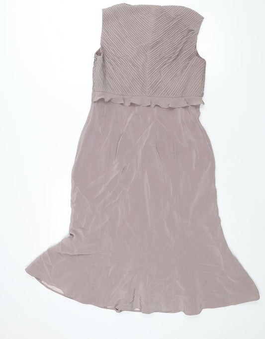 Coterie Womens Purple Polyester Shift Size 12 V-Neck Zip - Pleated Bodice Floral Detail