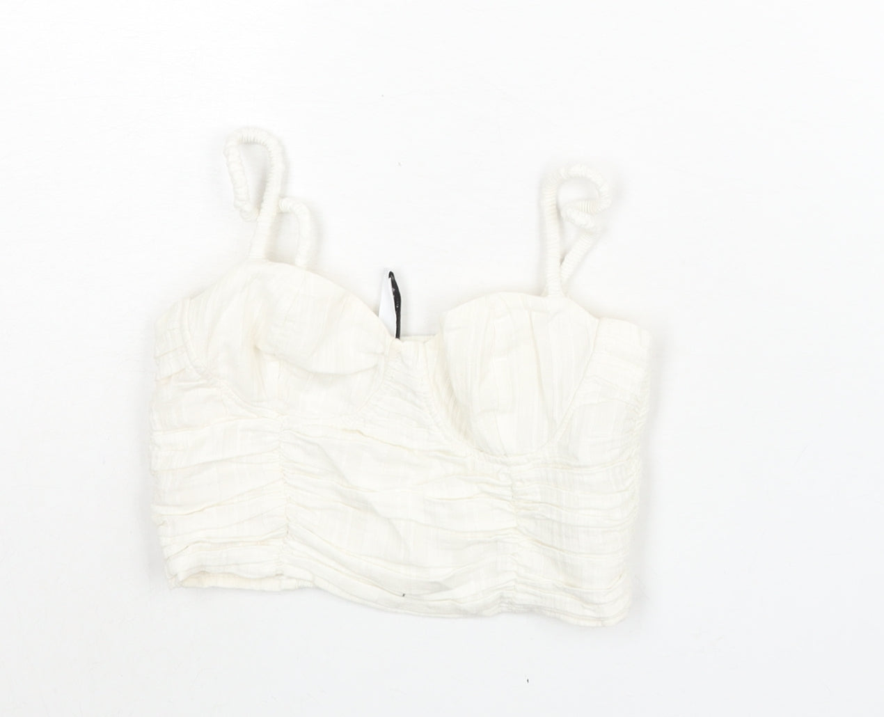 Stradivarius Womens White Cotton Cropped Blouse Size XS Sweetheart - Rouched