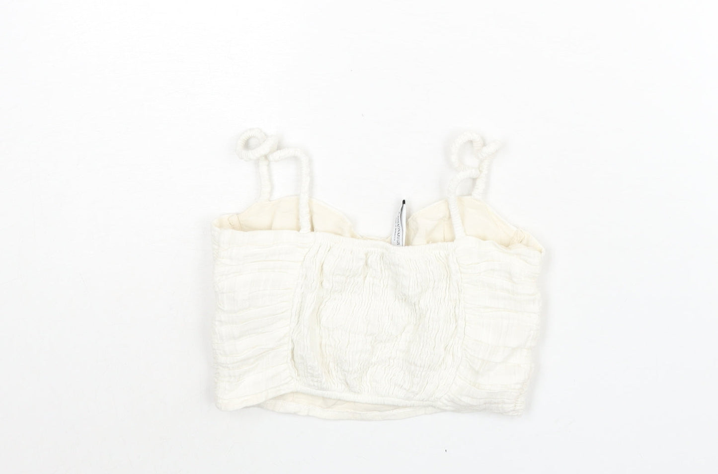 Stradivarius Womens White Cotton Cropped Blouse Size XS Sweetheart - Rouched