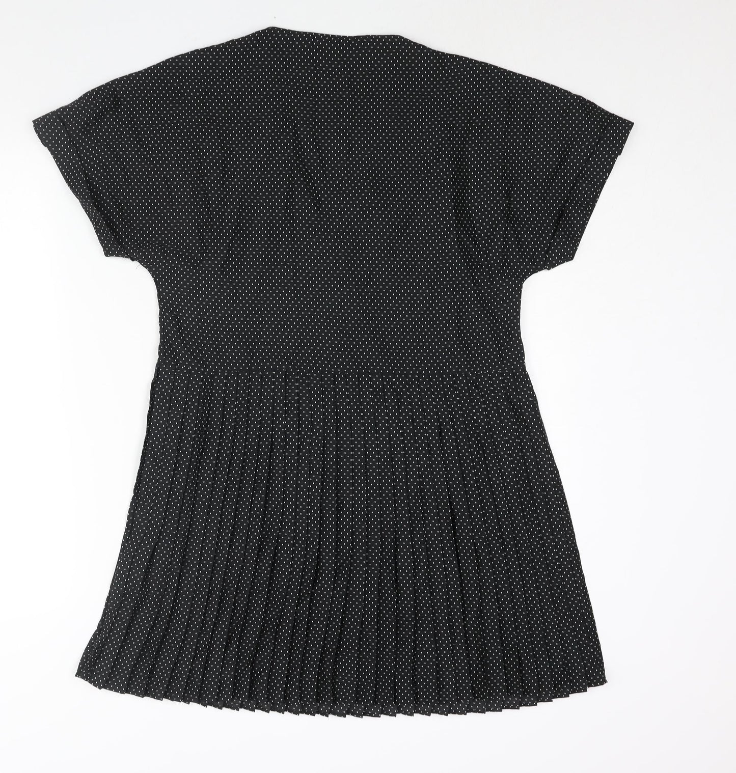 Zara Womens Black Polka Dot Polyester Shift Size M V-Neck Button - Pleated