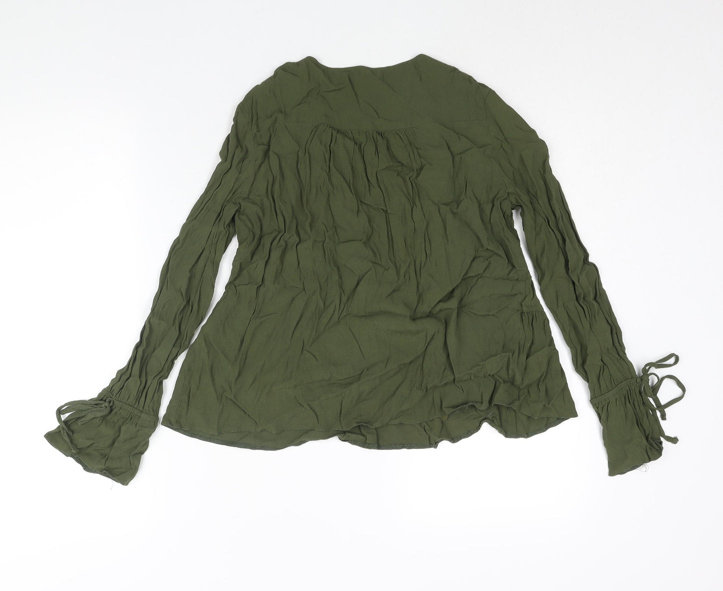 ASOS Womens Green Viscose Basic Blouse Size 8 V-Neck - Peplum Tie Cuff