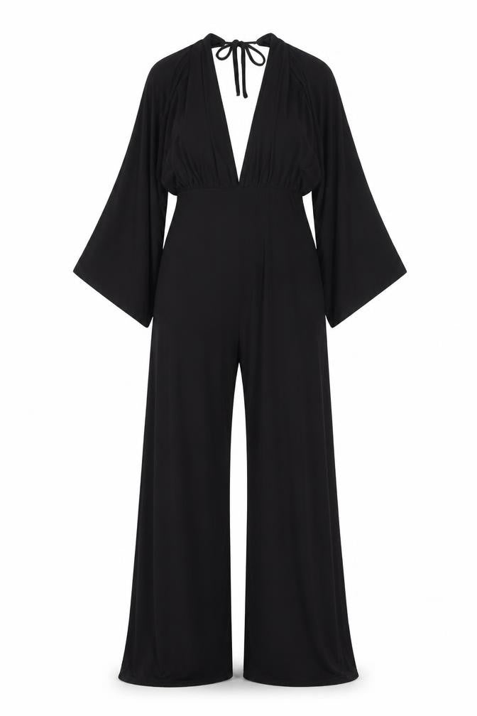 PRETTYLITTLETHING Womens Black Polyester Jumpsuit One-Piece Size 12 L31 in Tie