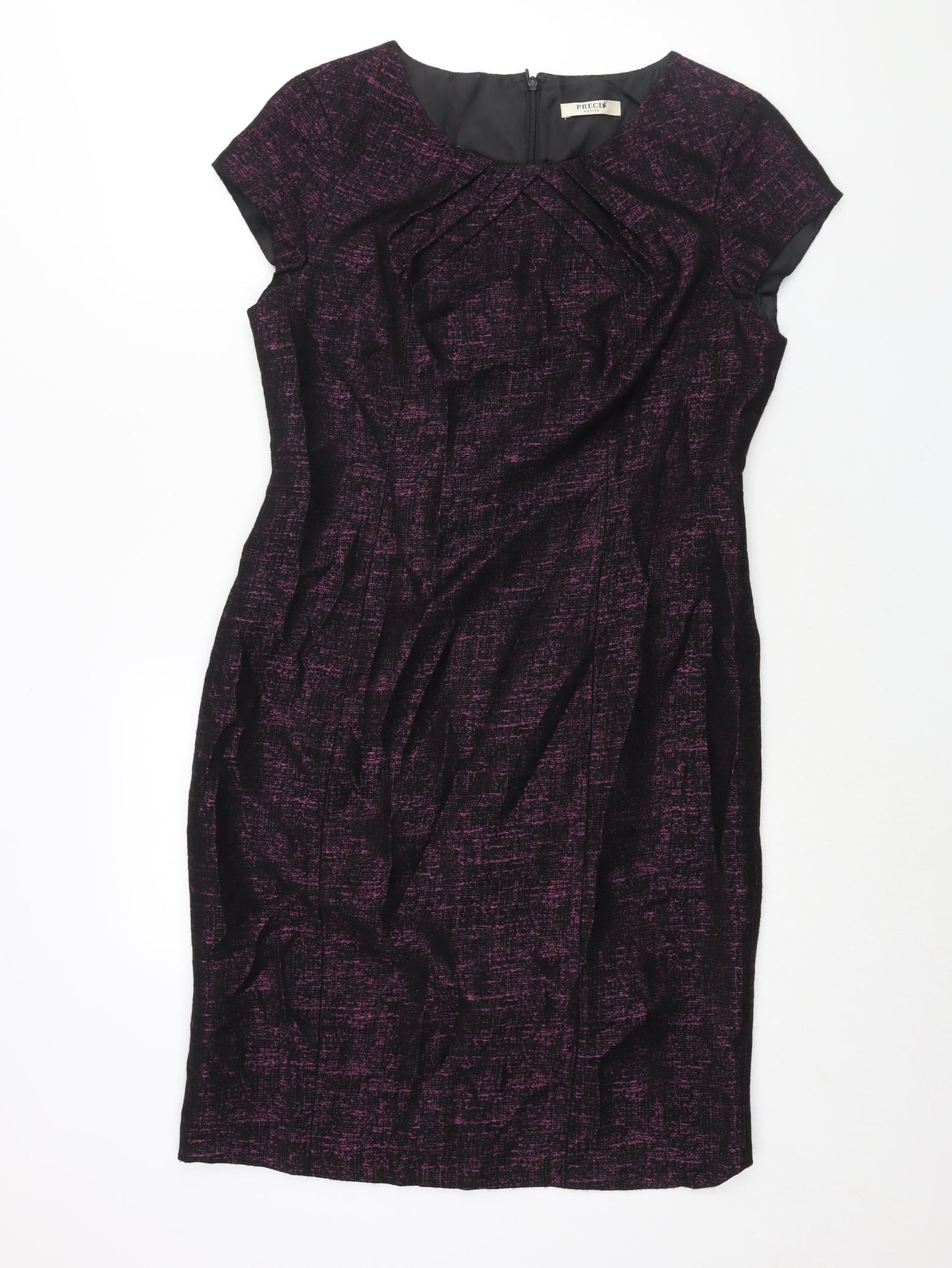 Precis Womens Purple Geometric Polyester Shift Size 12 Round Neck Zip