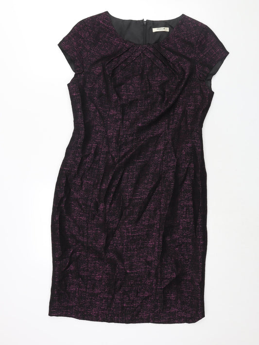 Precis Womens Purple Geometric Polyester Shift Size 12 Round Neck Zip