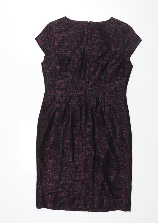 Precis Womens Purple Geometric Polyester Shift Size 12 Round Neck Zip