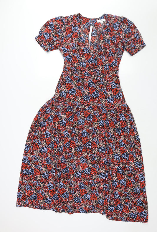 Topshop Womens Multicoloured Floral Polyester Shift Size 8 V-Neck Button