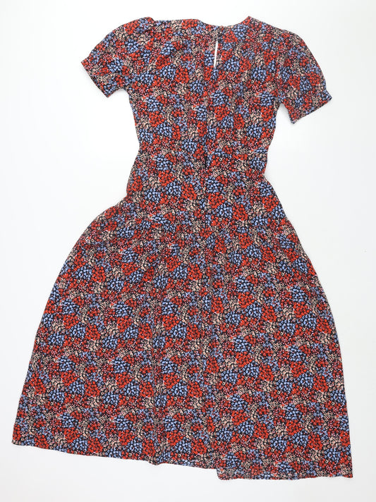 Topshop Womens Multicoloured Floral Polyester Shift Size 8 V-Neck Button