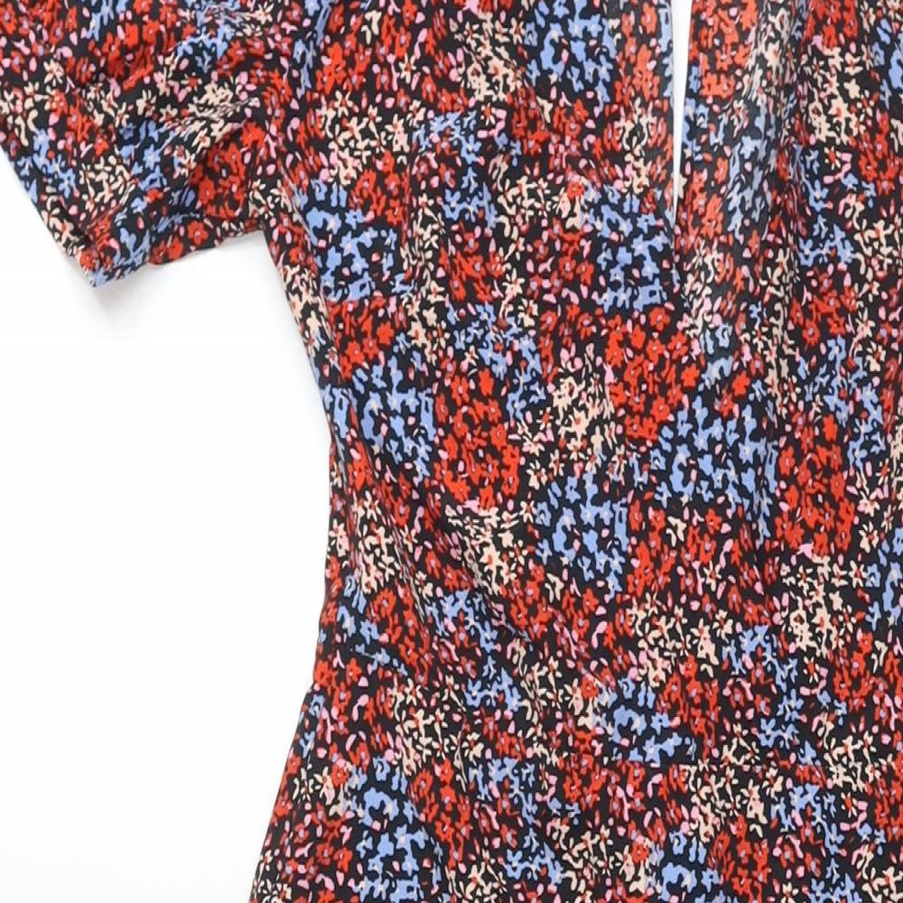 Topshop Womens Multicoloured Floral Polyester Shift Size 8 V-Neck Button