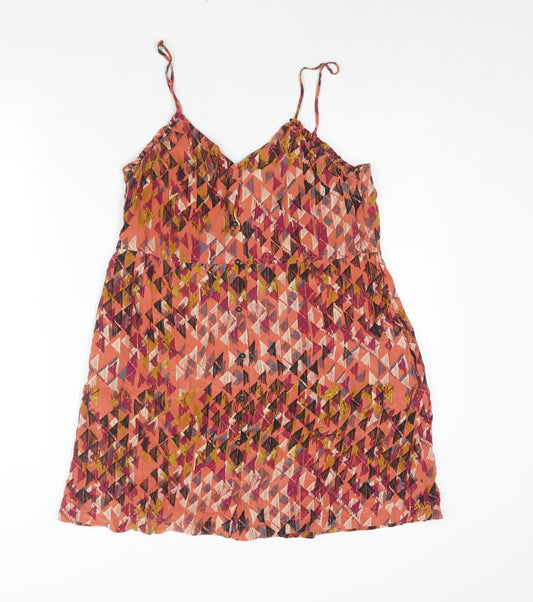 Ecote Womens Multicoloured Geometric Silk Mini Size M Sweetheart Button
