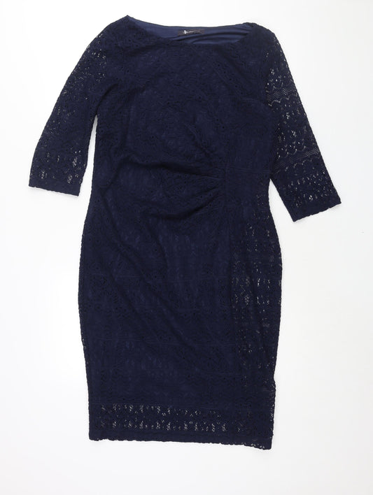 Marks and Spencer Womens Blue Polyester Sheath Size 14 Boat Neck Pullover