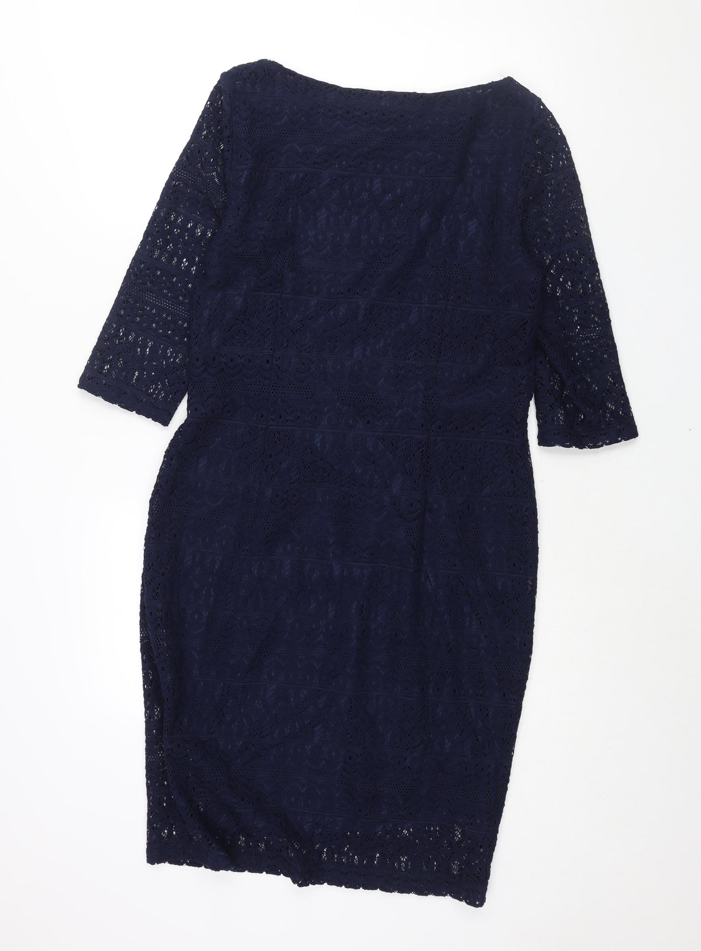 Marks and Spencer Womens Blue Polyester Sheath Size 14 Boat Neck Pullover