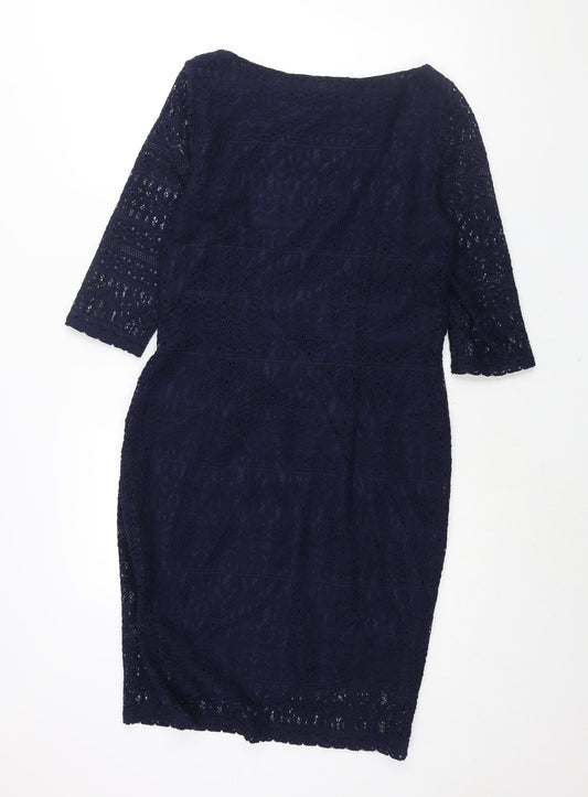 Marks and Spencer Womens Blue Polyester Sheath Size 14 Boat Neck Pullover