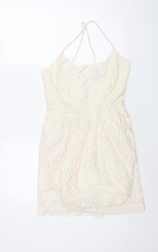 Mango Womens Ivory Cotton Sheath Size M Scoop Neck Zip