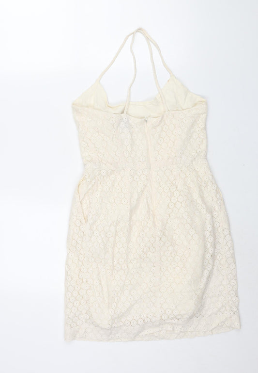 Mango Womens Ivory Cotton Sheath Size M Scoop Neck Zip