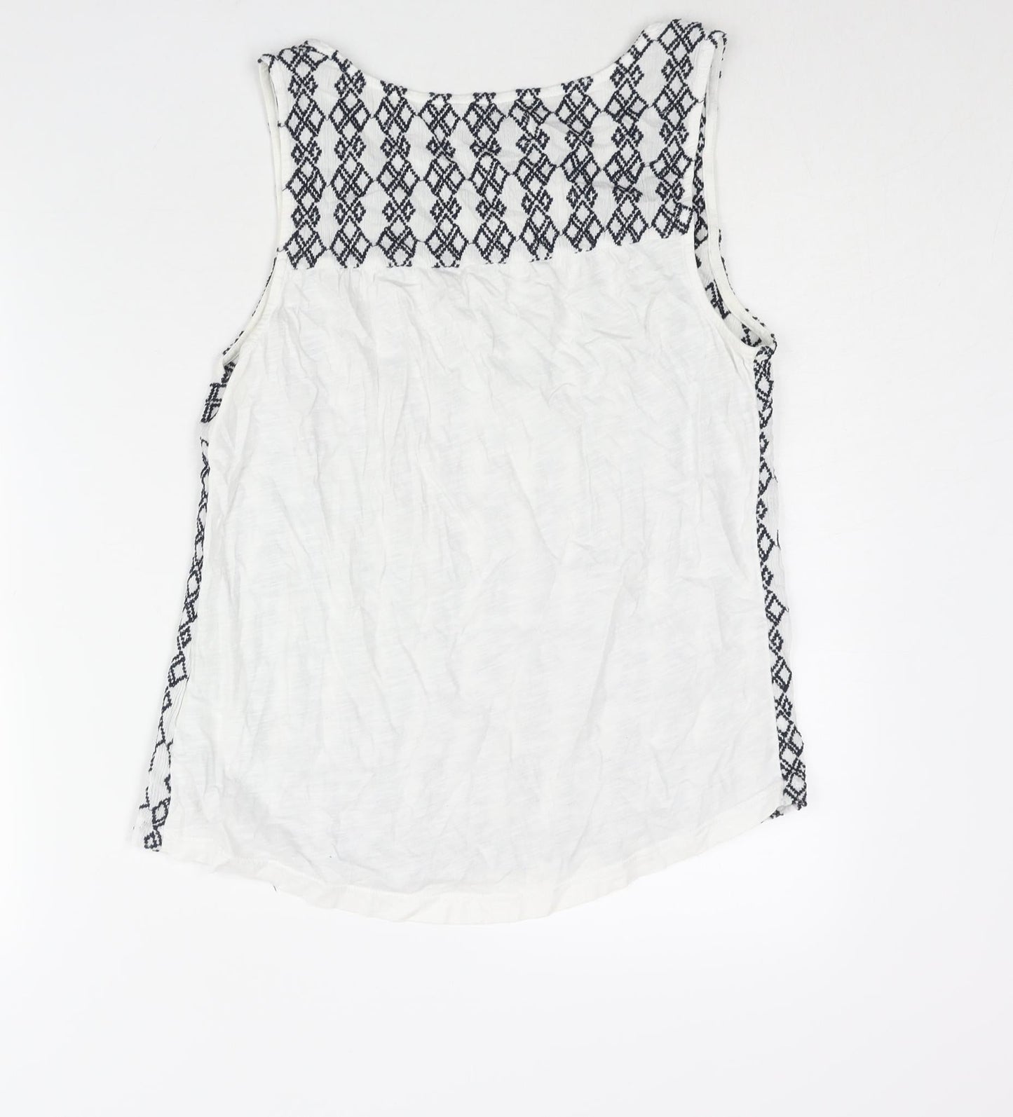 NEXT Womens White Cotton Camisole Blouse Size 12 Scoop Neck - Geometric Embroidery