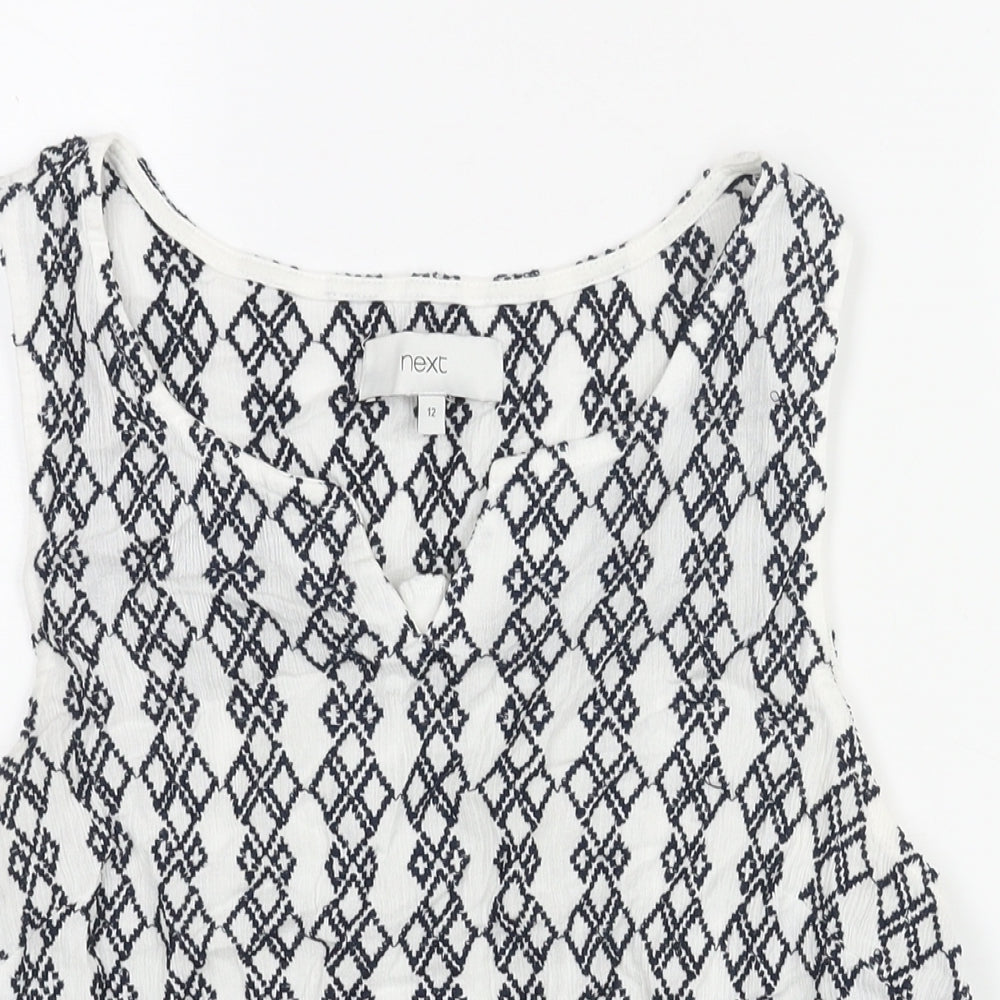 NEXT Womens White Cotton Camisole Blouse Size 12 Scoop Neck - Geometric Embroidery