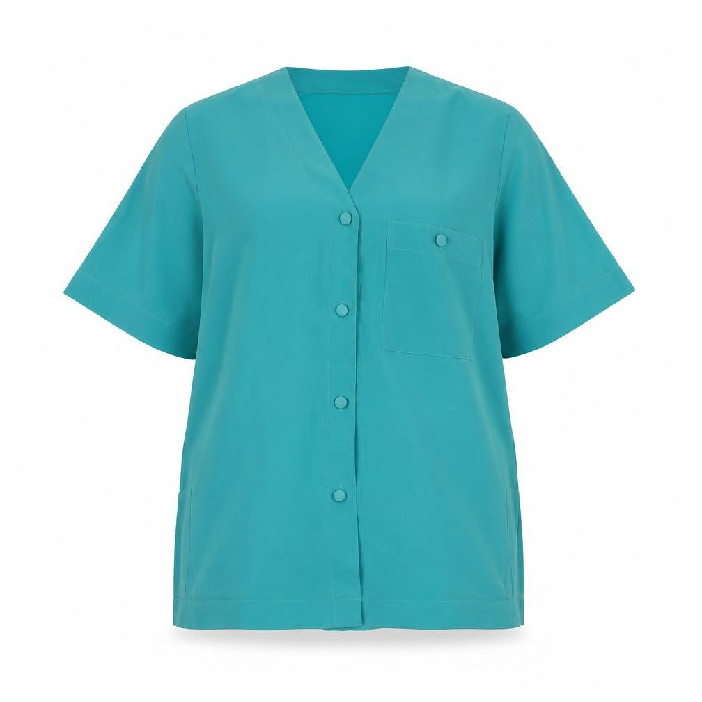 Classics Womens Green Polyester Basic Blouse Size 14 V-Neck - Vintage