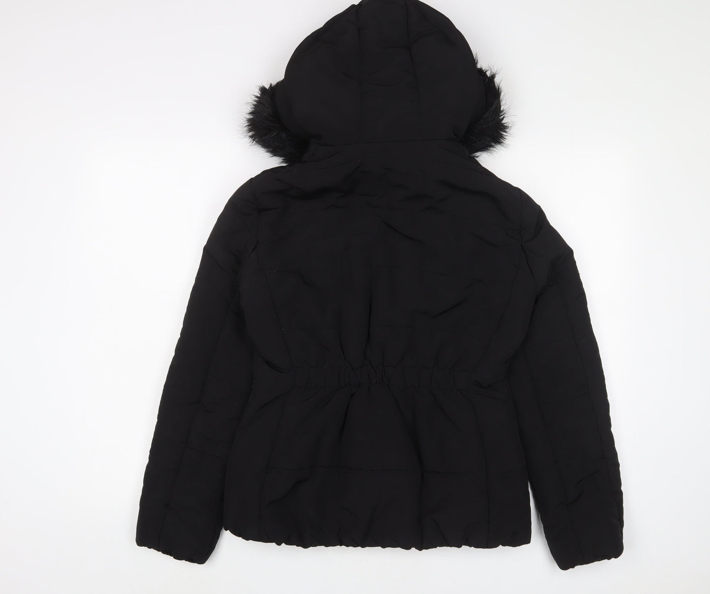H&M Womens Black Quilted Coat Size 6 Zip - Zip Pockets