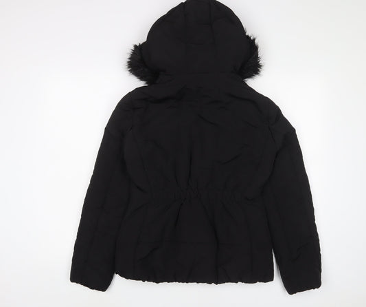 H&M Womens Black Quilted Coat Size 6 Zip - Zip Pockets
