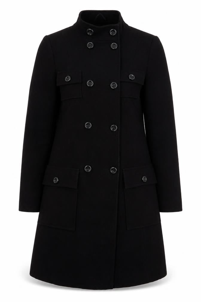 Marks & Spencer Womens Black Overcoat Coat Size 8 Button