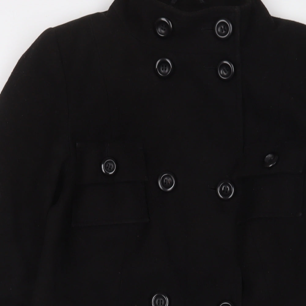 Marks and Spencer Womens Black Overcoat Coat Size 8 Button