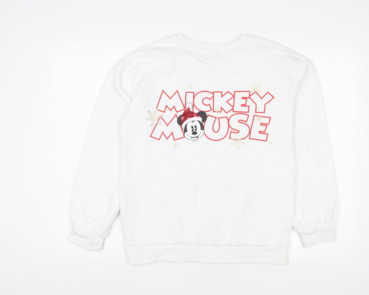 Mickey Mouse Girls White Cotton Pullover Sweatshirt Size 13-14 Years Pullover - Christmas