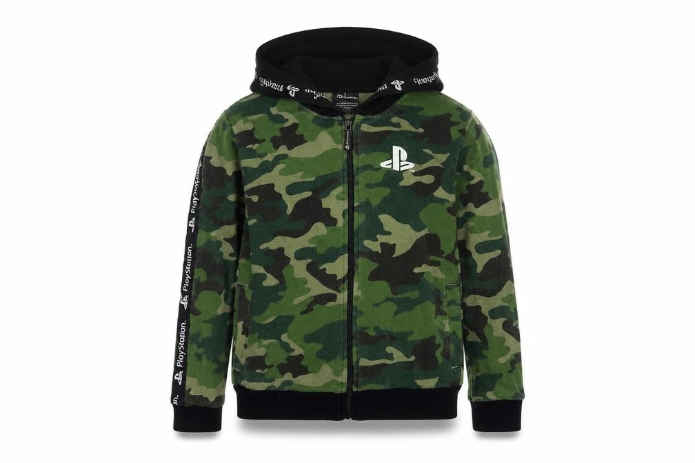 PlayStation Boys Green Camouflage Cotton Full Zip Hoodie Size 9 Years Zip