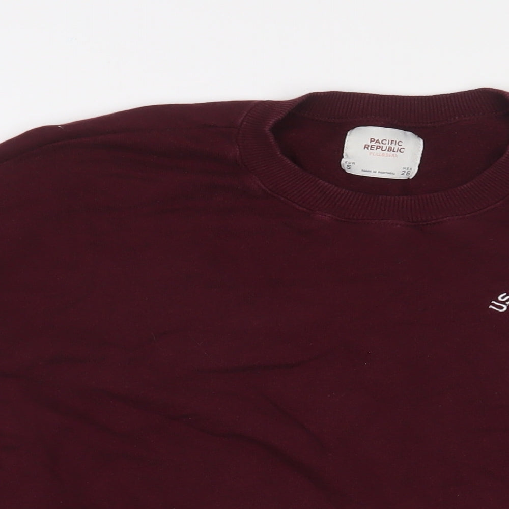 Pull&Bear Womens Red Cotton Pullover Sweatshirt Size S Pullover - Embroidered