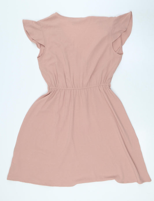 New Look Womens Pink Polyester A-Line Size 10 V-Neck - Elasticated Waist