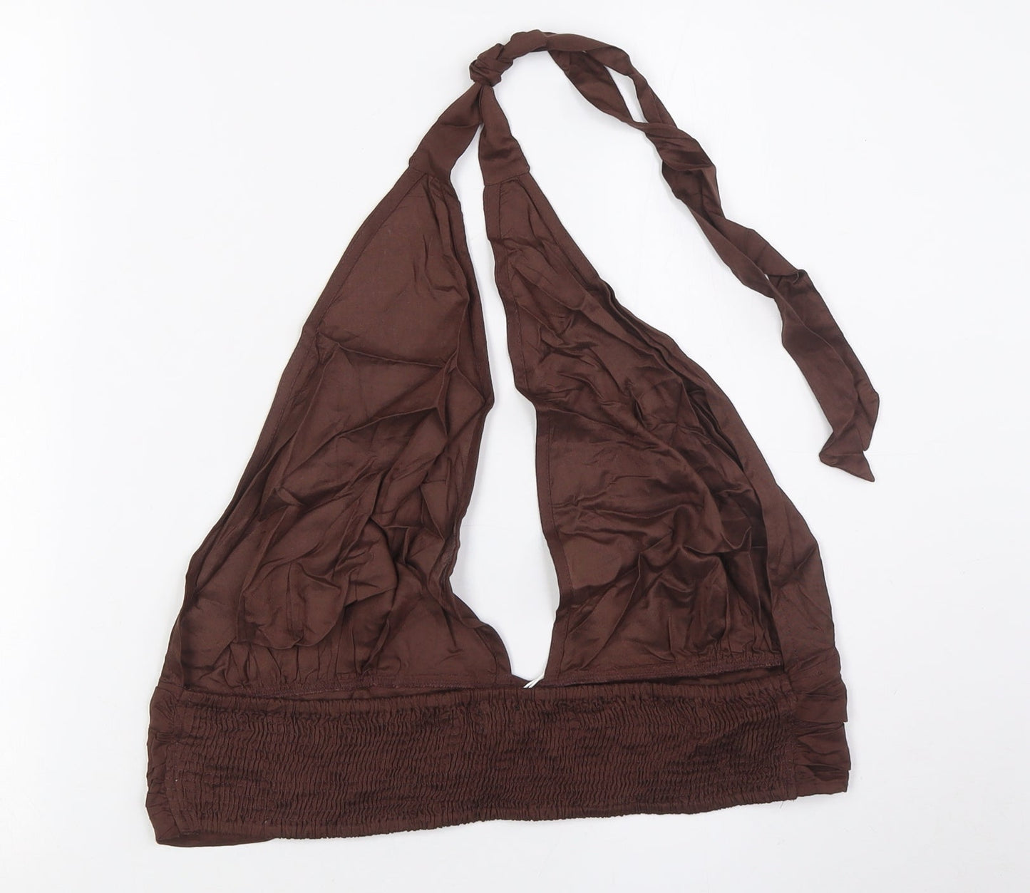 River Island Womens Brown Viscose Cropped Button-Up Size L Halter