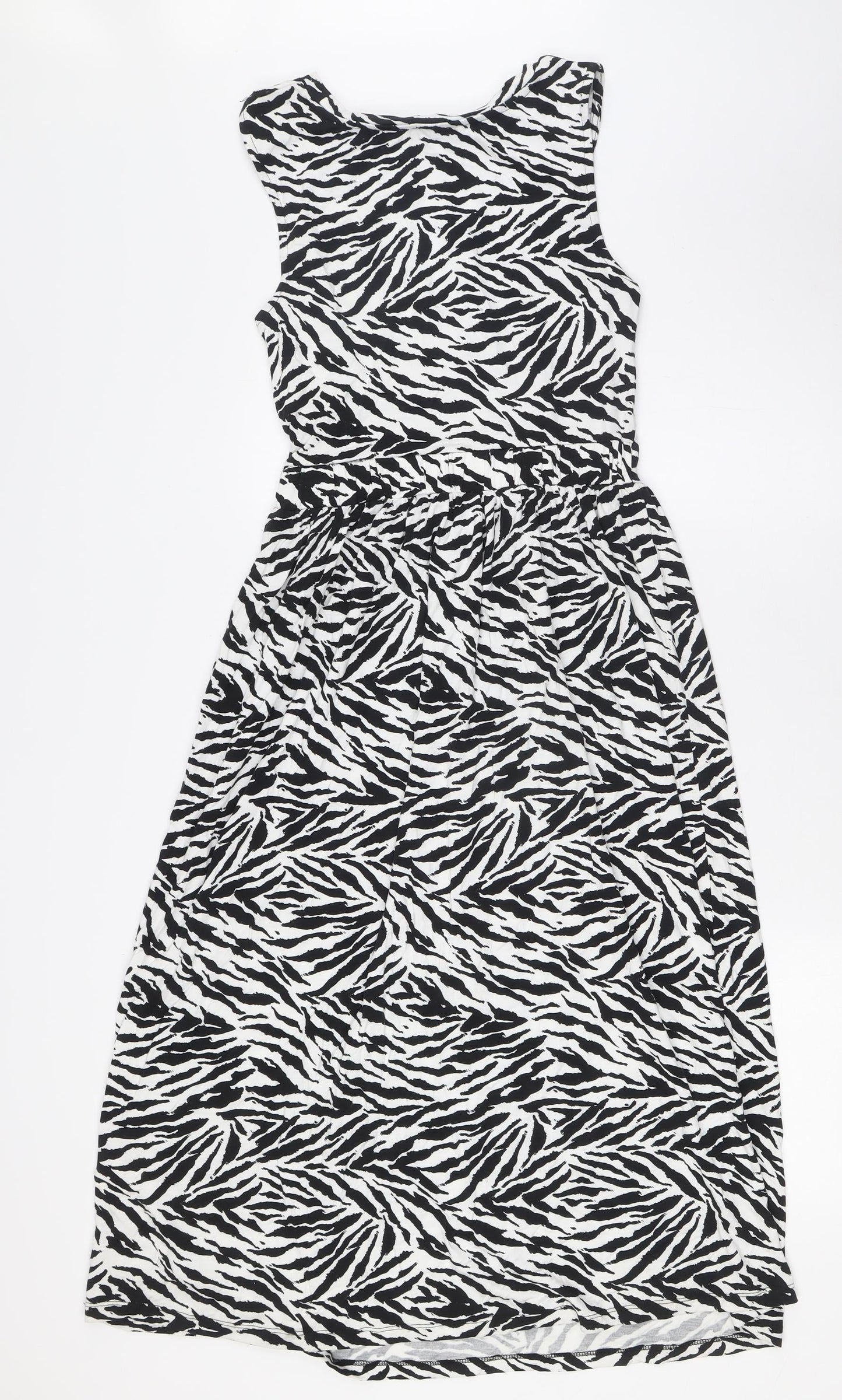 Warehouse Womens Black Animal Print Viscose A-Line Size 8 Round Neck