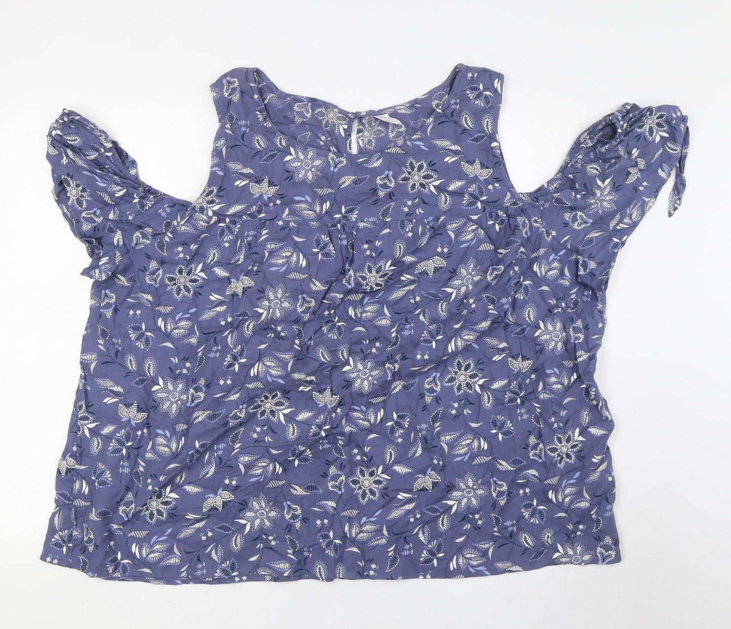 Old Navy Womens Blue Floral Cotton Basic Button-Up Size 2XL Boat Neck