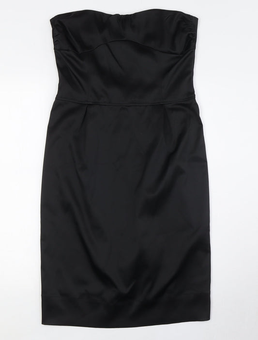 Topshop Womens Black Polyester A-Line Size 12 Off the Shoulder Zip