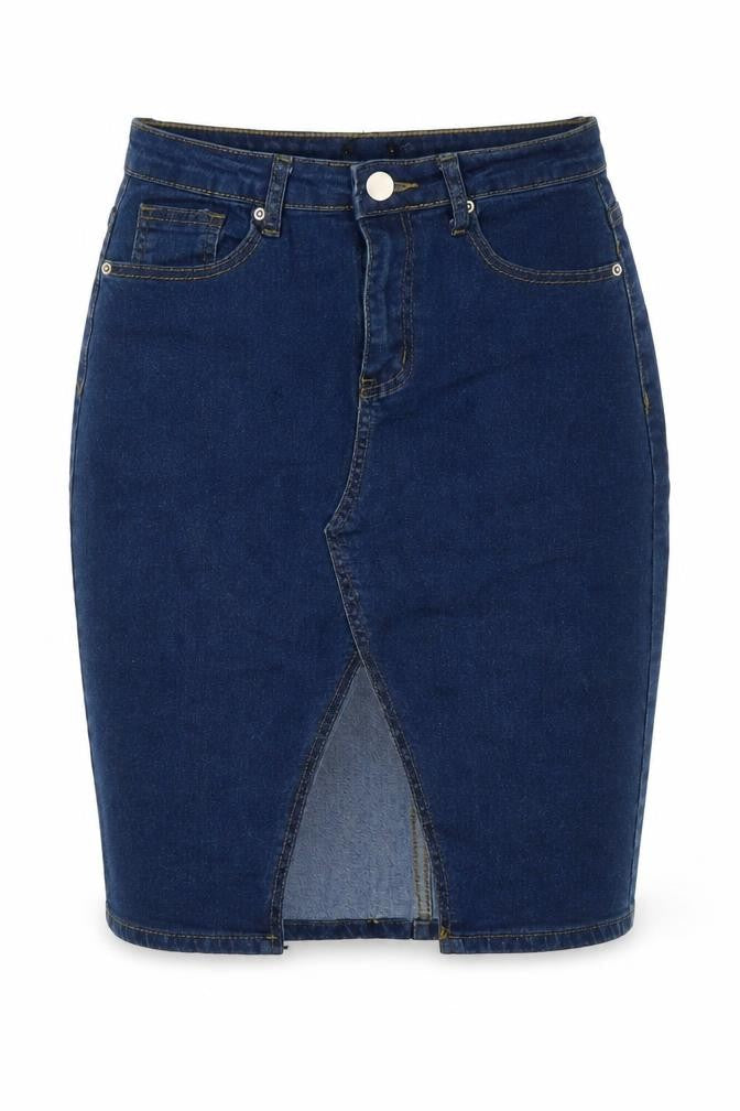 Boohoo Womens Blue Cotton Straight & Pencil Skirt Size 10 Zip