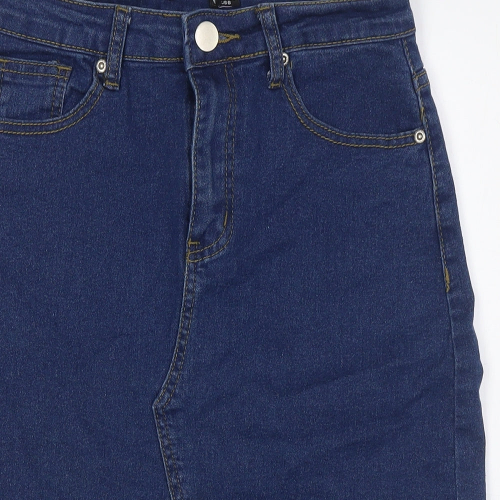 Boohoo Womens Blue Cotton Straight & Pencil Skirt Size 10 Zip