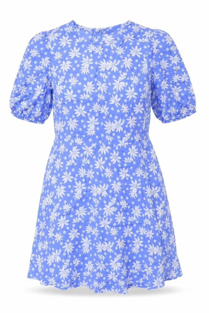 Marks & Spencer Womens Blue Floral Viscose A-Line Size 14 Round Neck Zip