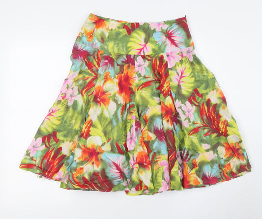 Zara Womens Multicoloured Floral Cotton A-Line Skirt Size S Zip