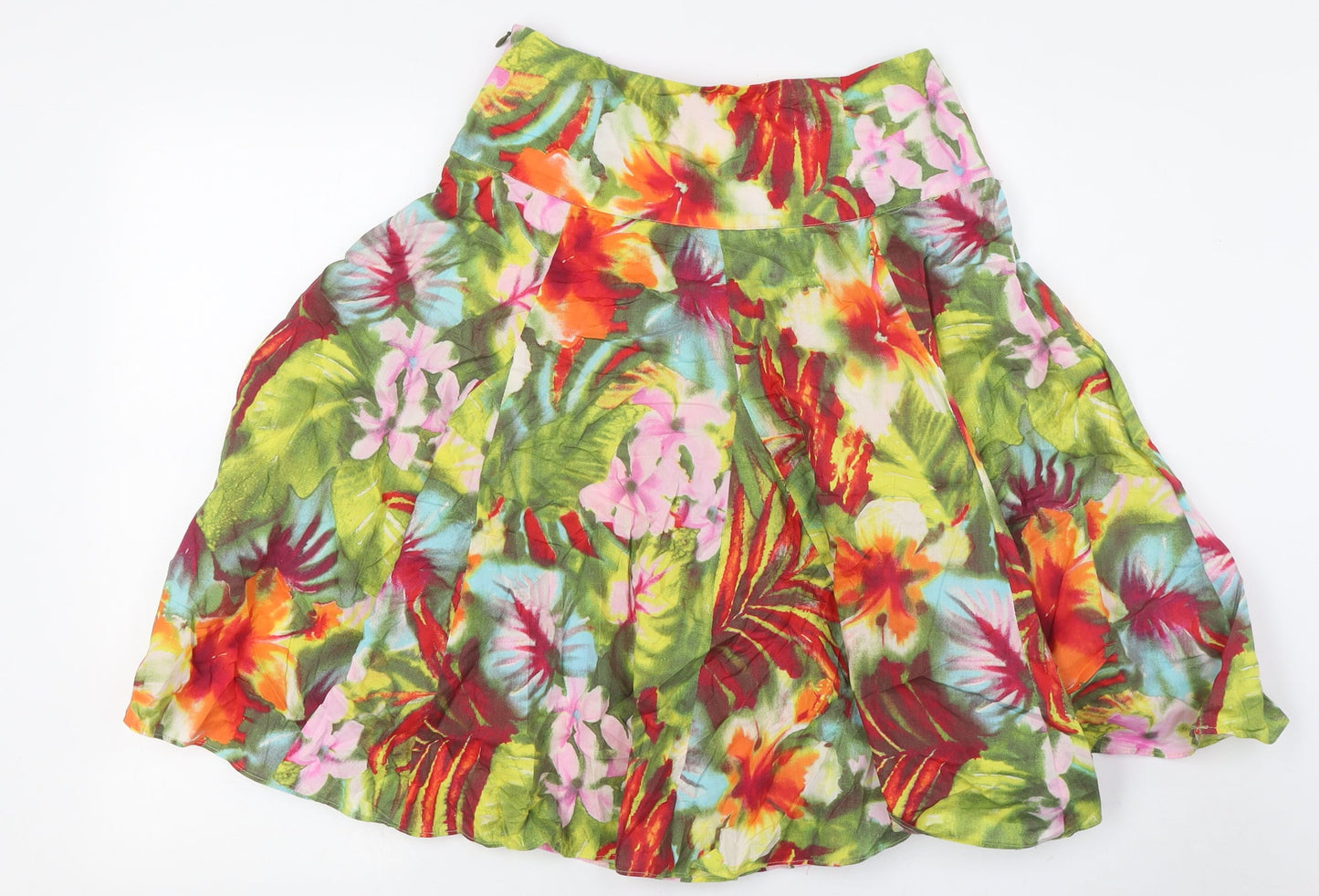 Zara Womens Multicoloured Floral Cotton A-Line Skirt Size S Zip