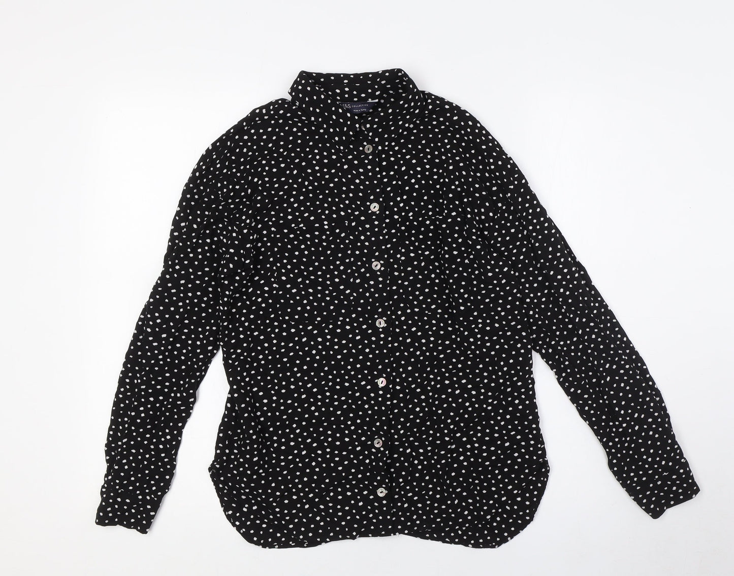 Marks and Spencer Womens Black Viscose Basic Button-Up Size 8 Collared - Pockets