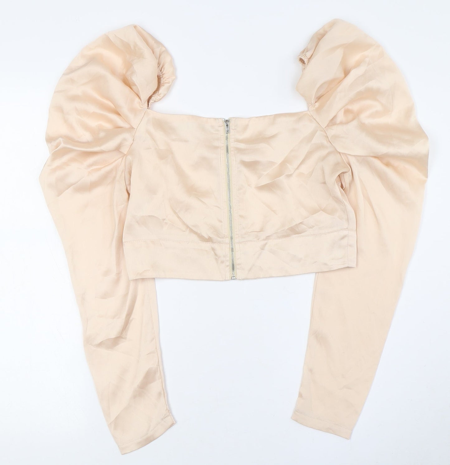 Nasty Gal Womens Ivory Polyester Cropped Button-Up Size 12 Square Neck